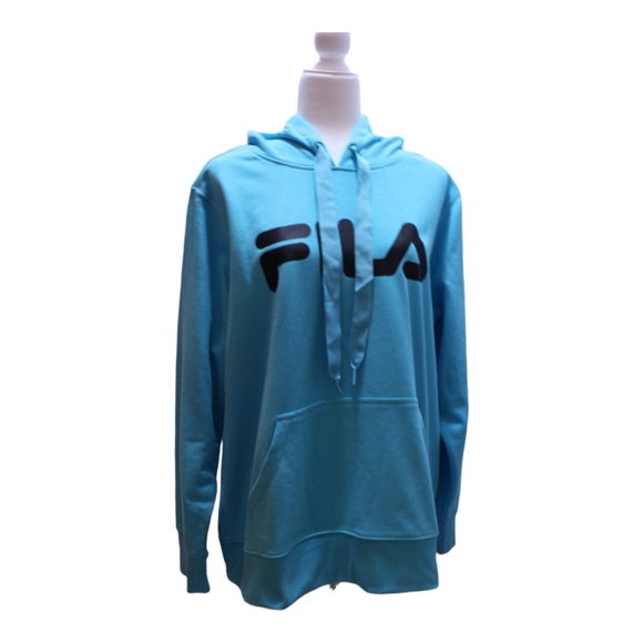 Fila Light Blue Curve Pullover Hoodie Plus Size - Picture 2 of 11